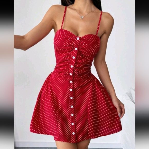 Women's Spring/Summer Black Polka Dot Print Single Row Decorative Button - Picture 1 of 4